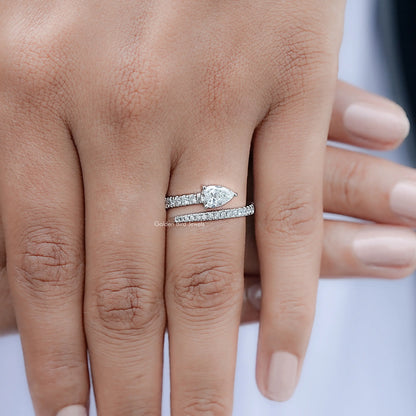 Top view of Pear And Round Cut Lab Diamond Open Cuff Band