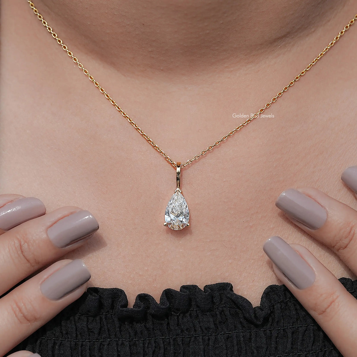 Detailed View Of Lab Diamond Pear Accent Ring
