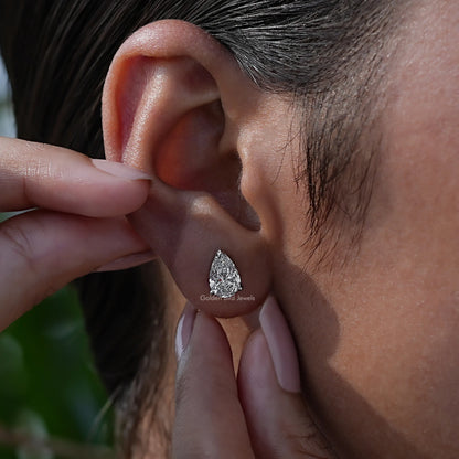 Side View Of Four Prong Set Round Cut  lab diamond Stud Earrings
