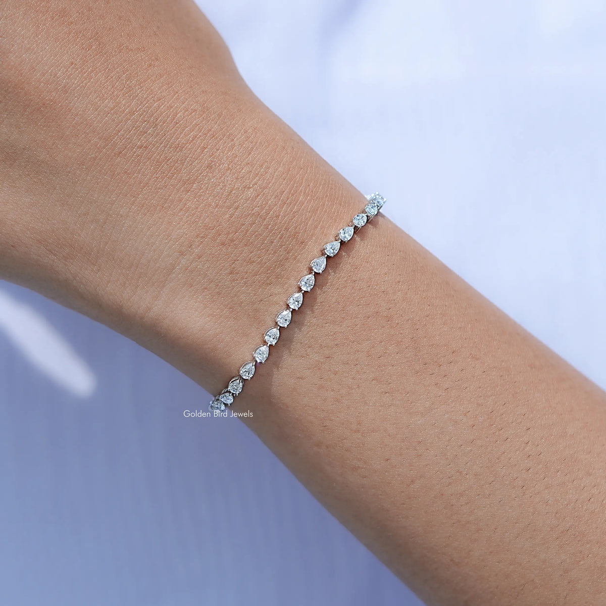Detailed View of Pear Cut Diamond Tennis Steel Bracelet
