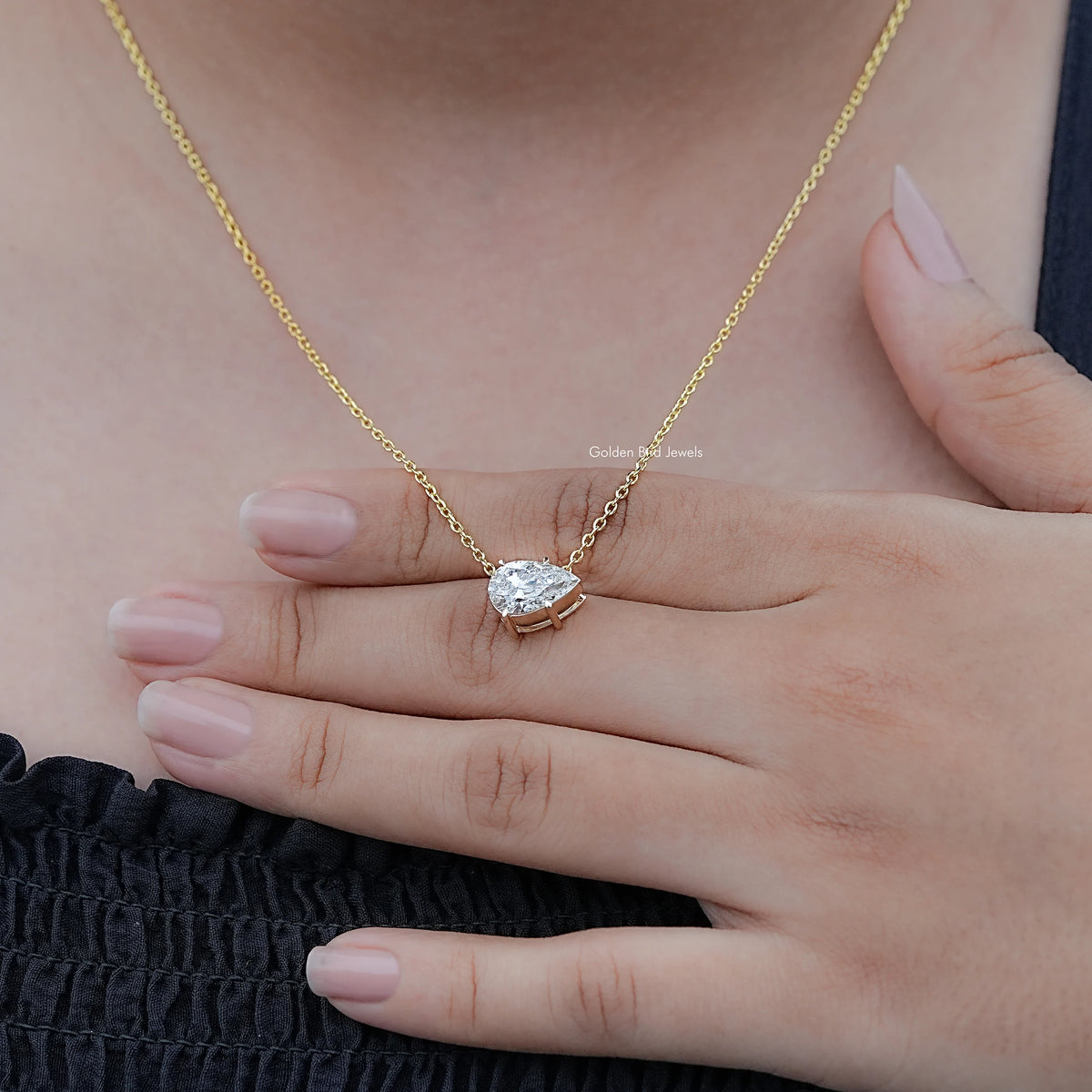 Detailed View of Pear Shaped Diamond Solitaire Pendant In White Gold