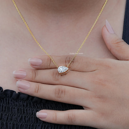 Detailed View of Pear Shaped Diamond Solitaire Pendant In White Gold