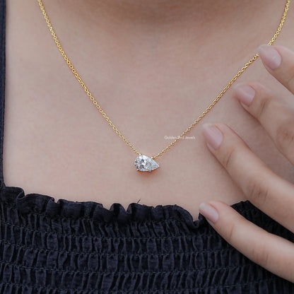 Display View of Pear Shaped Lab Diamond Solitaire Necklace