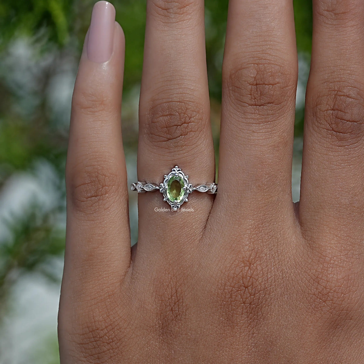 Detailed View Of Oval Cut Accent Stone Engagement Ring