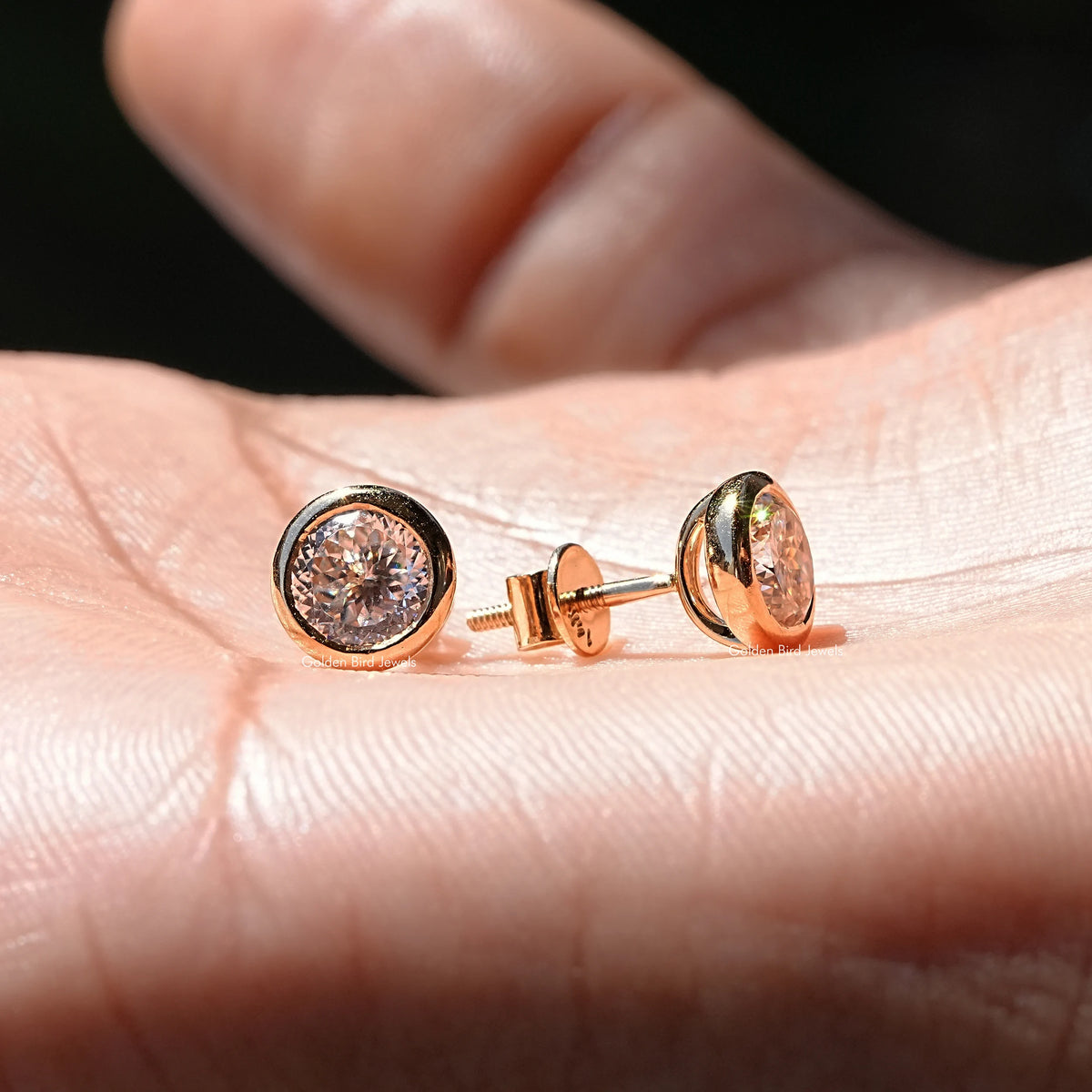 Front and back view of portuguese moissanite earings 