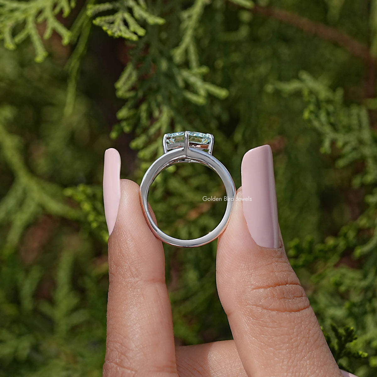 Sterling silver split-shank moissanite ring with square princess-cut center stone