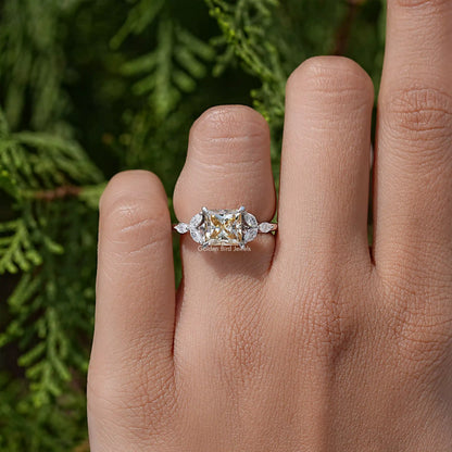 Princess-cut moissanite engagement ring with rectangular center stone and slim 925 band