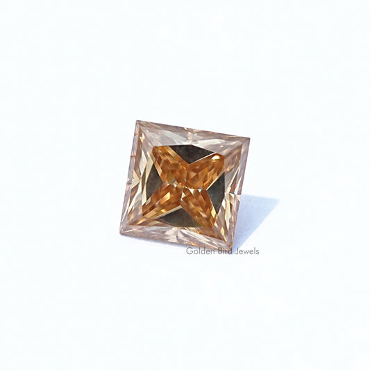 Loose princess-cut moissanite stone, golden amber faceted square