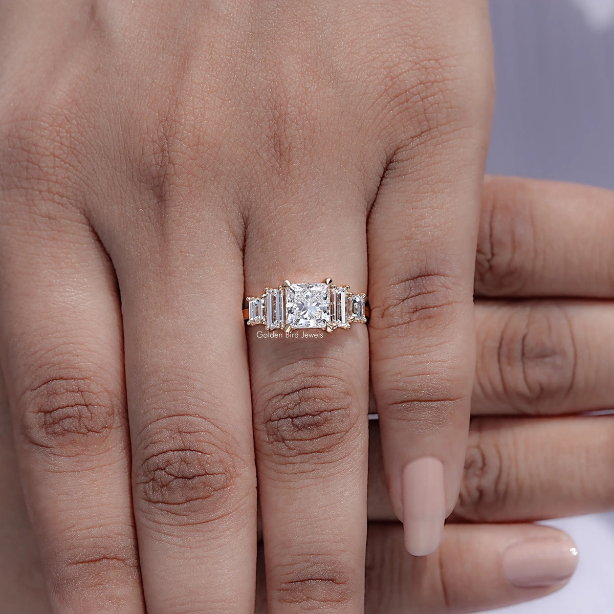 Top view of Princess And Baguette Diamond Five Stone Ring