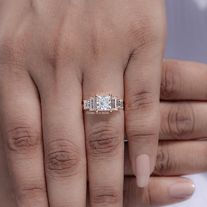 Top view of Princess And Baguette Diamond Five Stone Ring