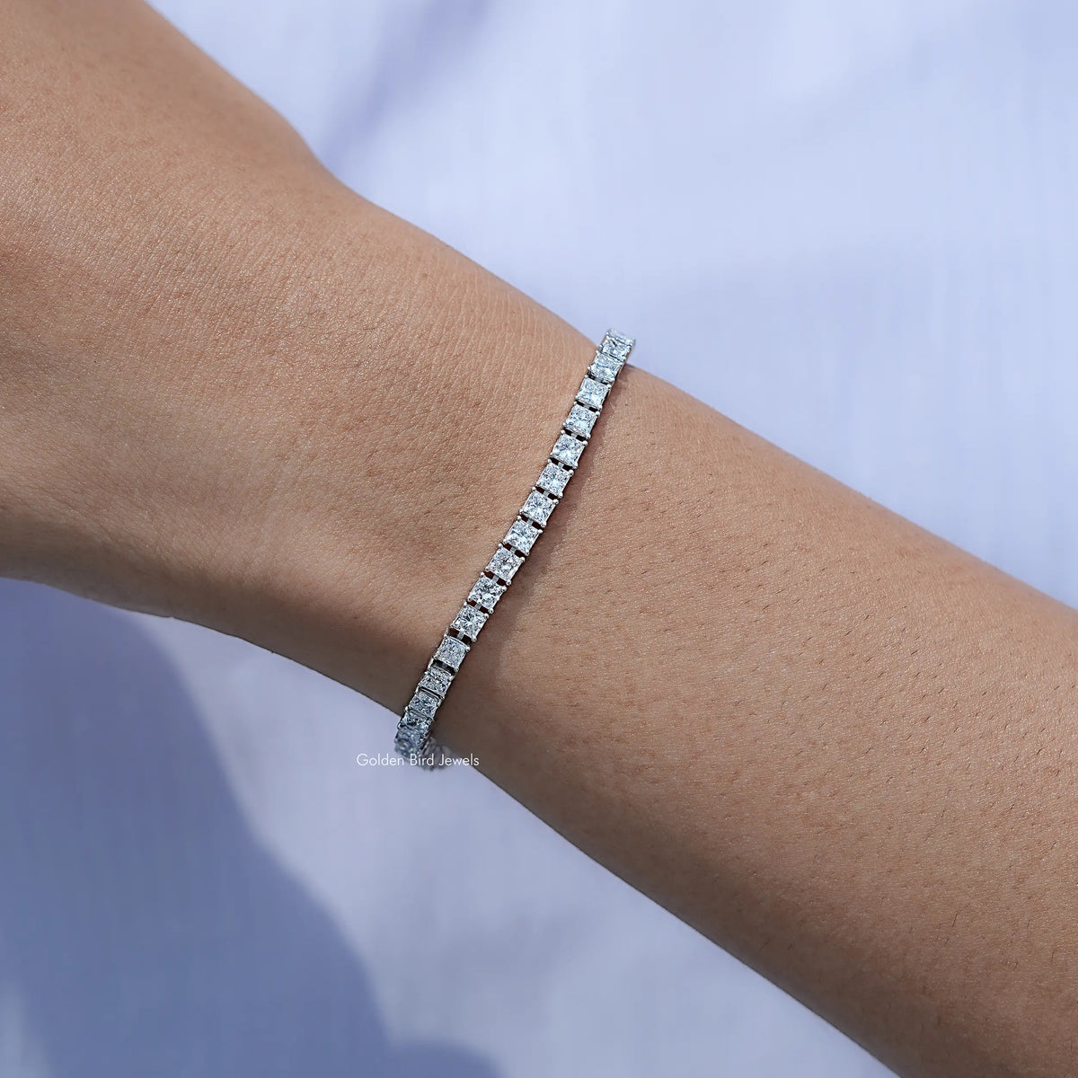 Detailed View of Princess Cut Lab Tennis Bracelet
