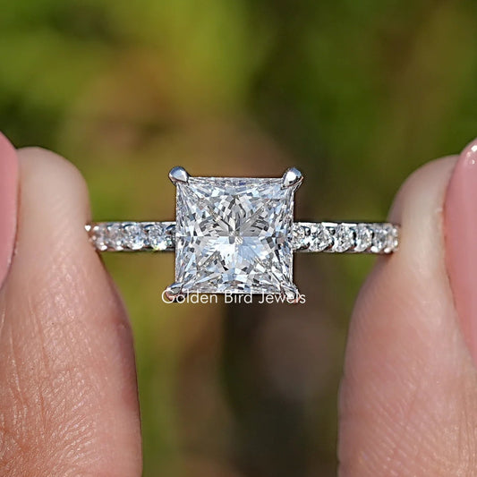 Front View of Princess Cut Lab Diamond Engagement Ring
