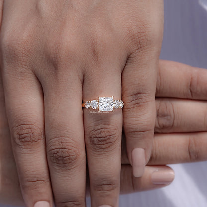 Top view of Princess Diamond Five Stone Engagement Ring