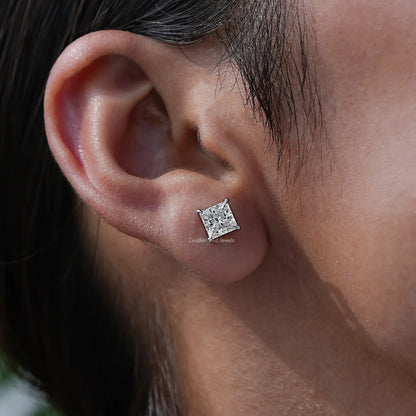 Top View of Solitaire Princess Cut Stud Earrings