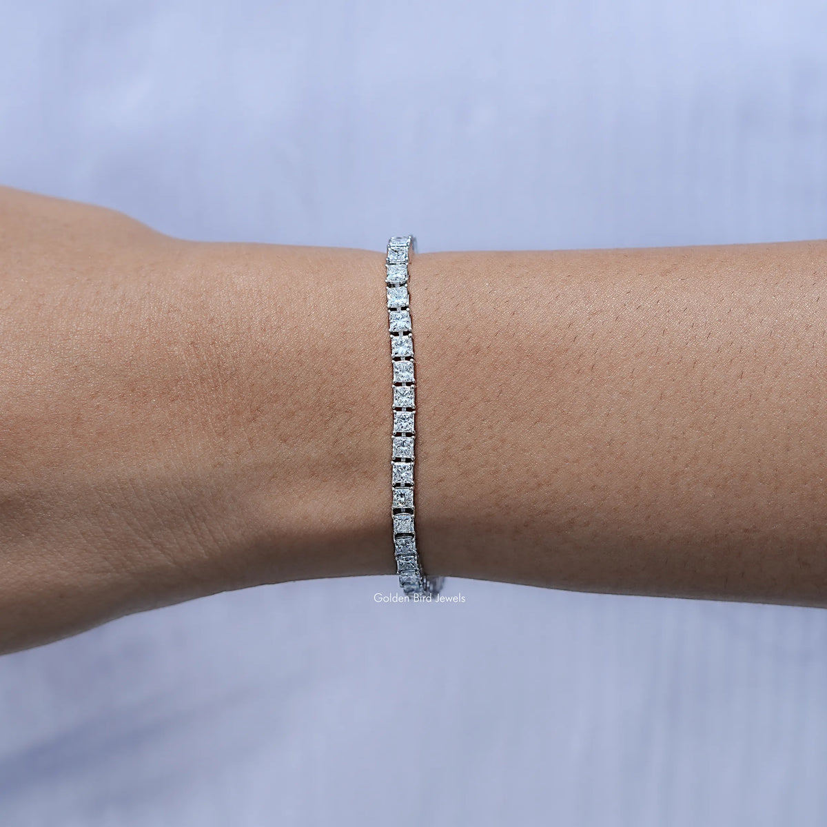Side View Of Princess Cut Lab Tennis Bracelet
