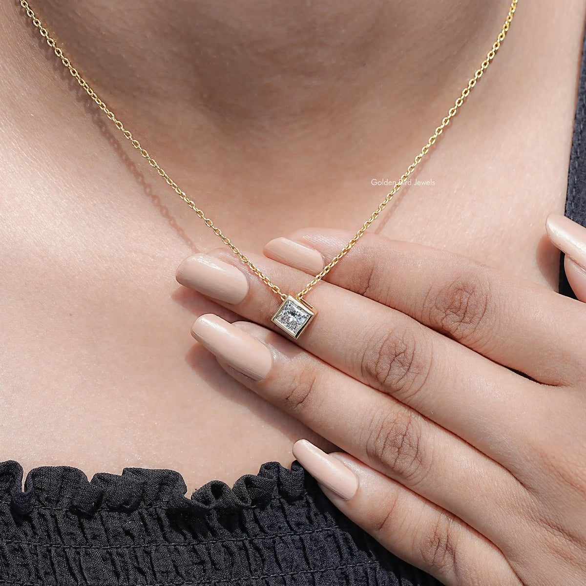 detail view of Princess Cut Lab Diamond Pendant