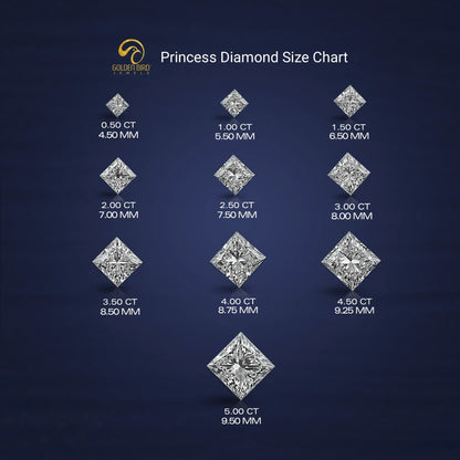 View of Princess Cut Diamond Size Chart 