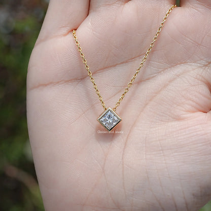 Top View of Princess Cut Bezel Set Solitaire Pendant