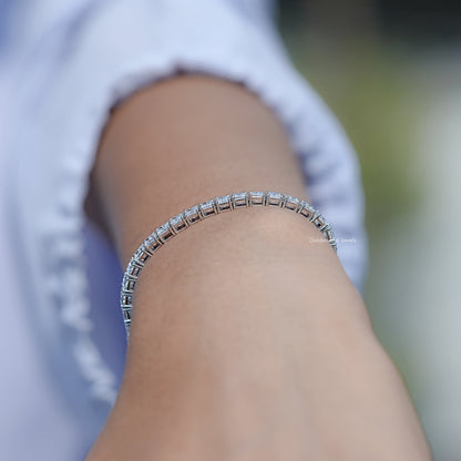 Princess Cut Diamond Tennis Steel Bracelet in Unique Pattern 
