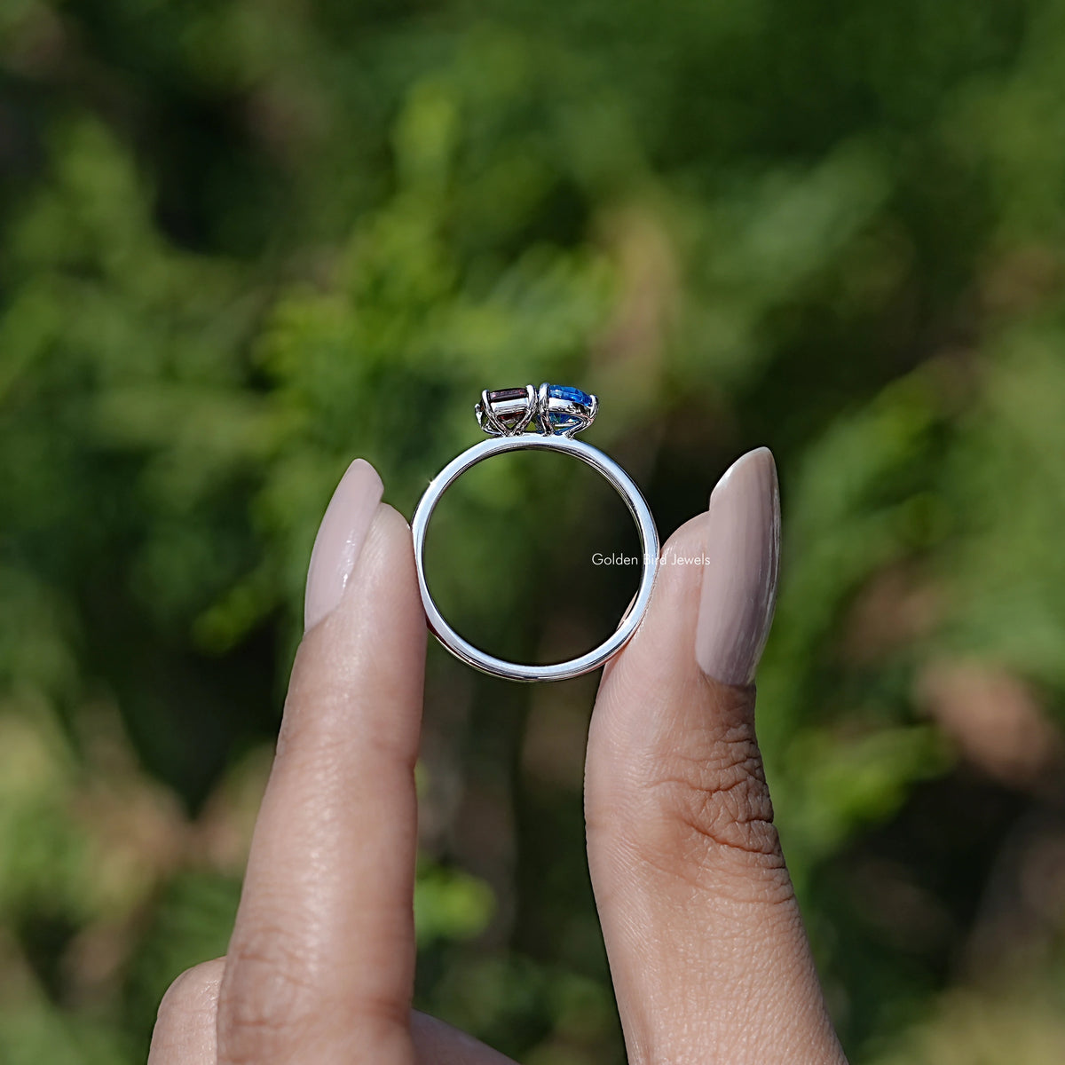 Side View of Two Stone Moissanite Solitaire Engagement Ring