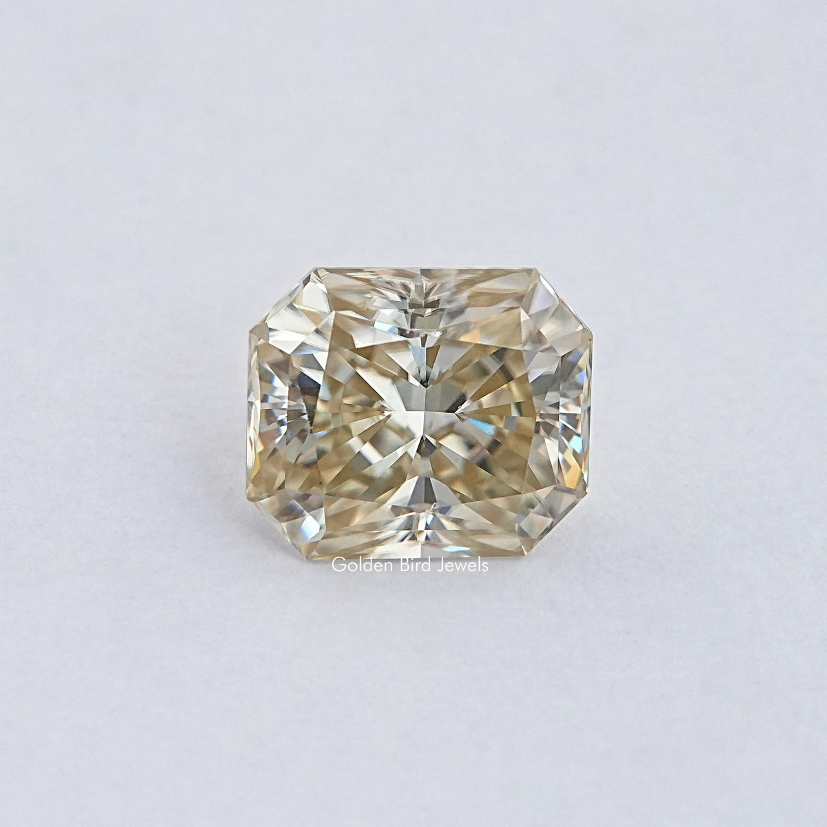 Radiant-cut moissanite loose gemstone with pale yellow tone
