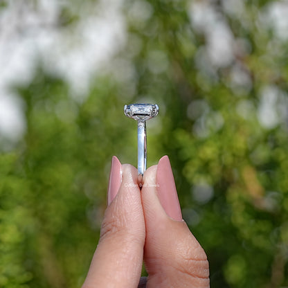 Side View Of Radiant And Pear Cut Moissanite Ring
