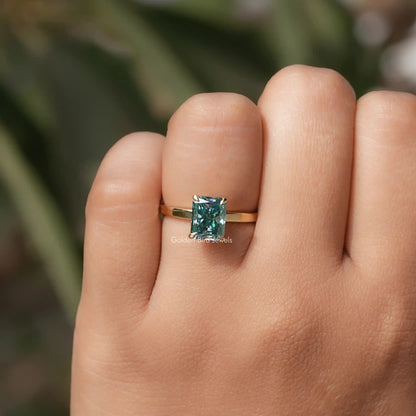 Detailed View Of Radiant Cut Blue Moissanite Solitaire Ring
