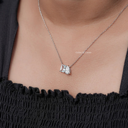 Toi et moi pendant necklace with two faceted stones on thin silver chain