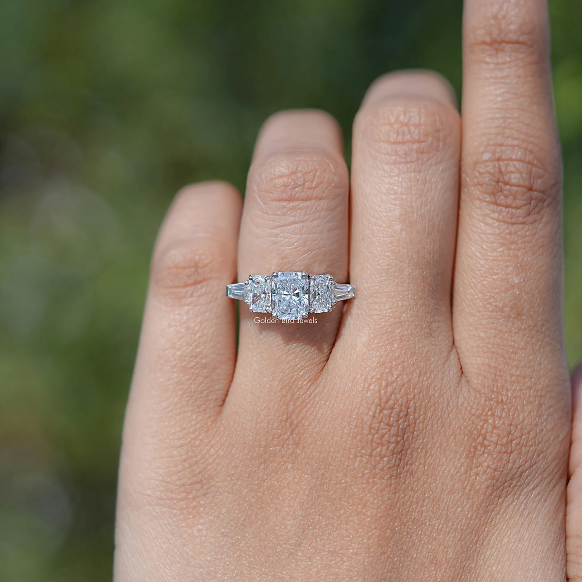 View of Radiant Cut Lab Diamond Five Stone Ring In White Gold
