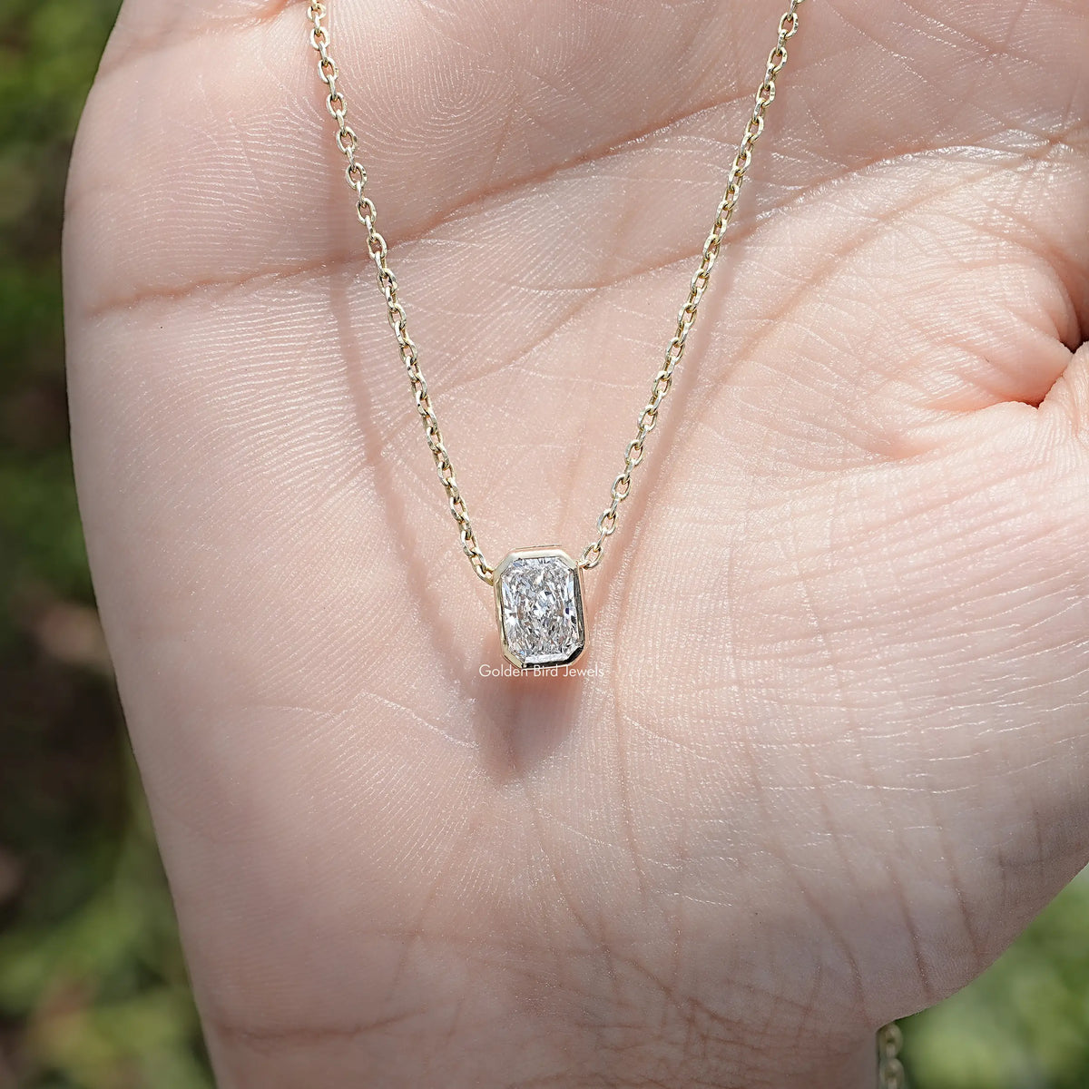 Top View of Radiant  Cut Bezel Set Solitaire Pendant
