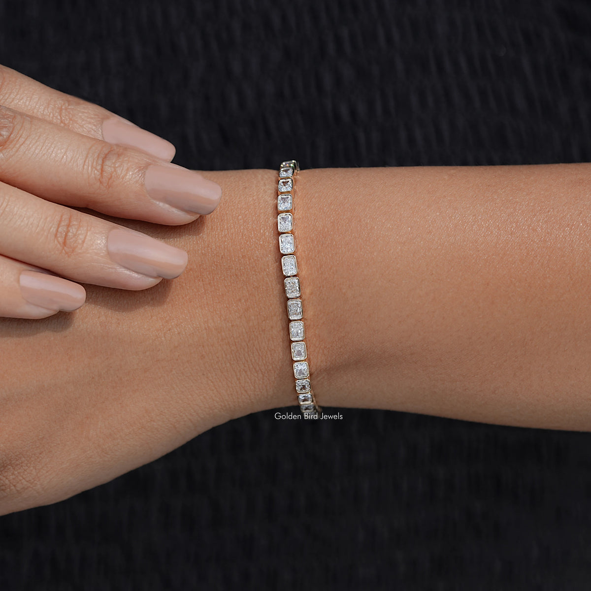 Top View Of Radiant Diamond Tennis Bracelet
