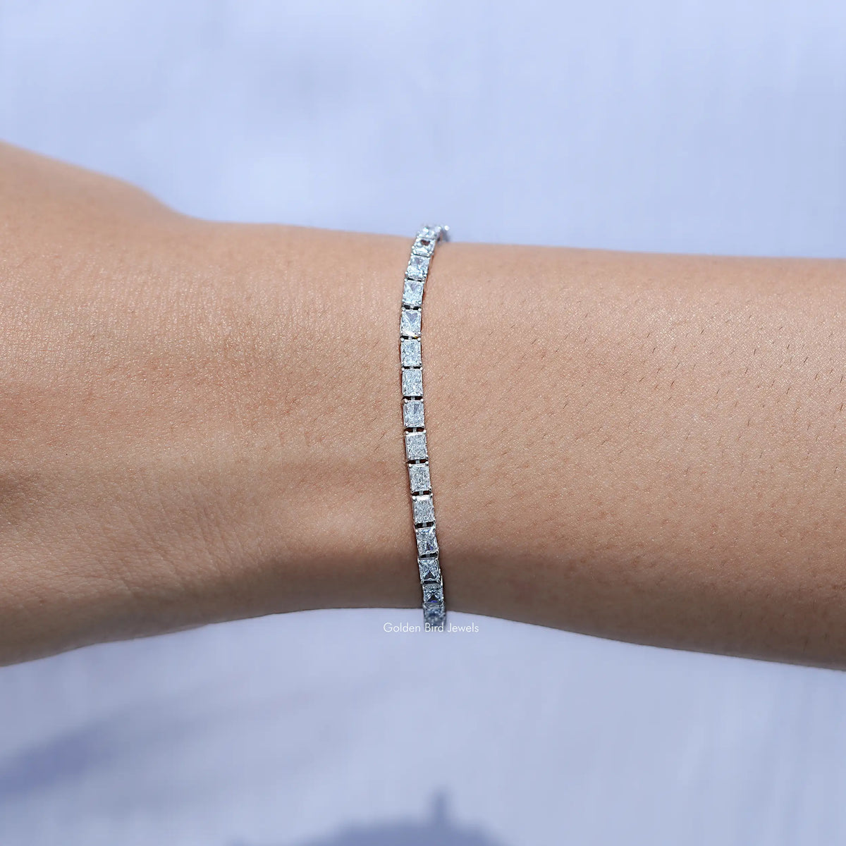 Detailed View of Radiant Cut Lab Tennis Bracelet
