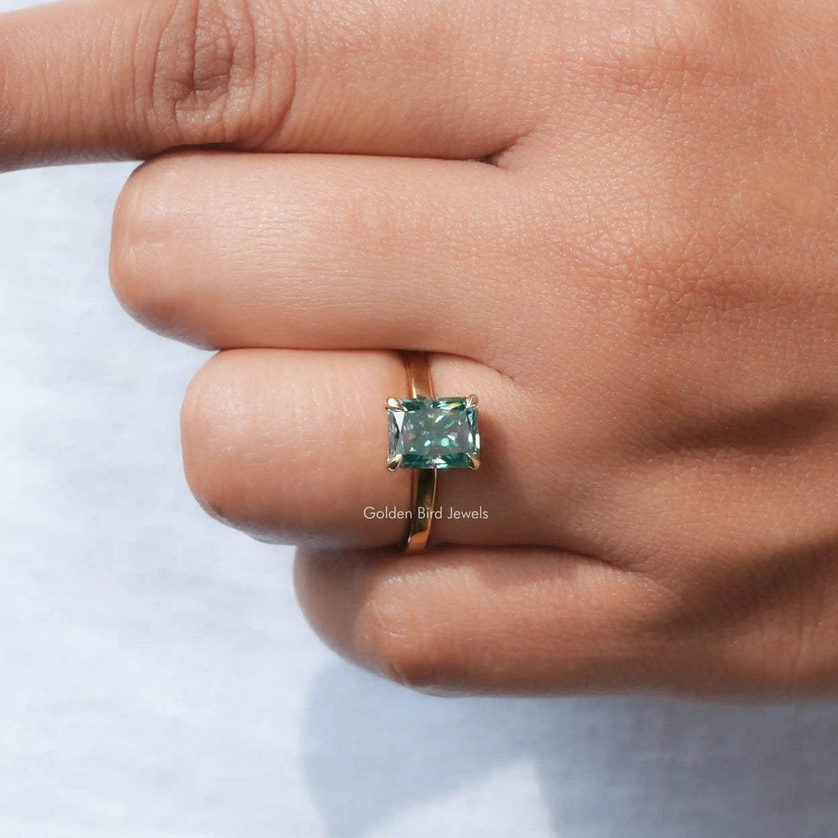 Radiant Cut Moissanite Engagement Ring In Yellow Gold