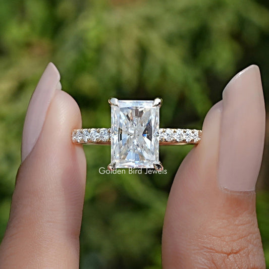 Front View of Radiant Moissanite Solitaire Accent Engagement Ring