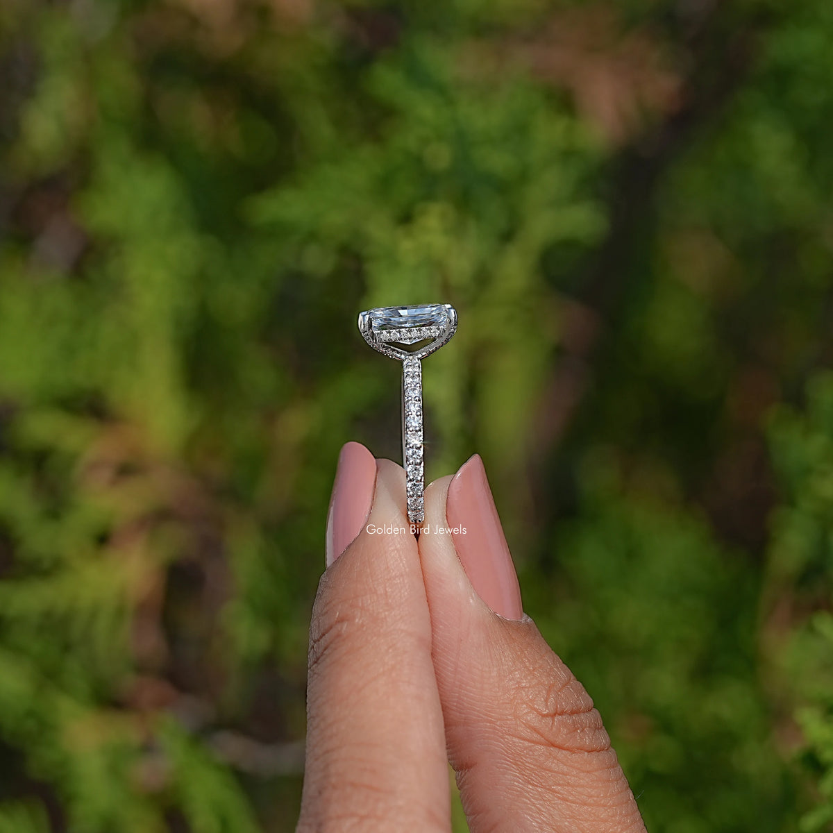 Side View Of Radiant Cut Lab Diamond Accent Ring