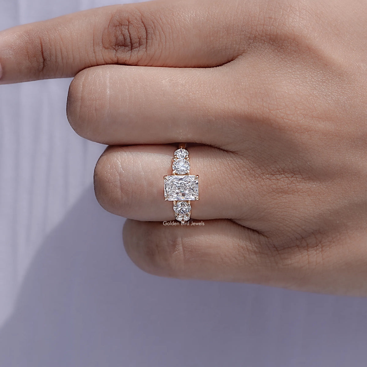 Detailed view of Radiant Lab Diamond Five Stone Ring