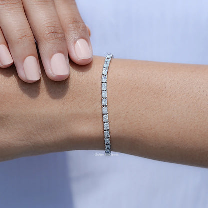 In hand Showing View of Radiant Cut Diamond Tennis Steel Bracelet
