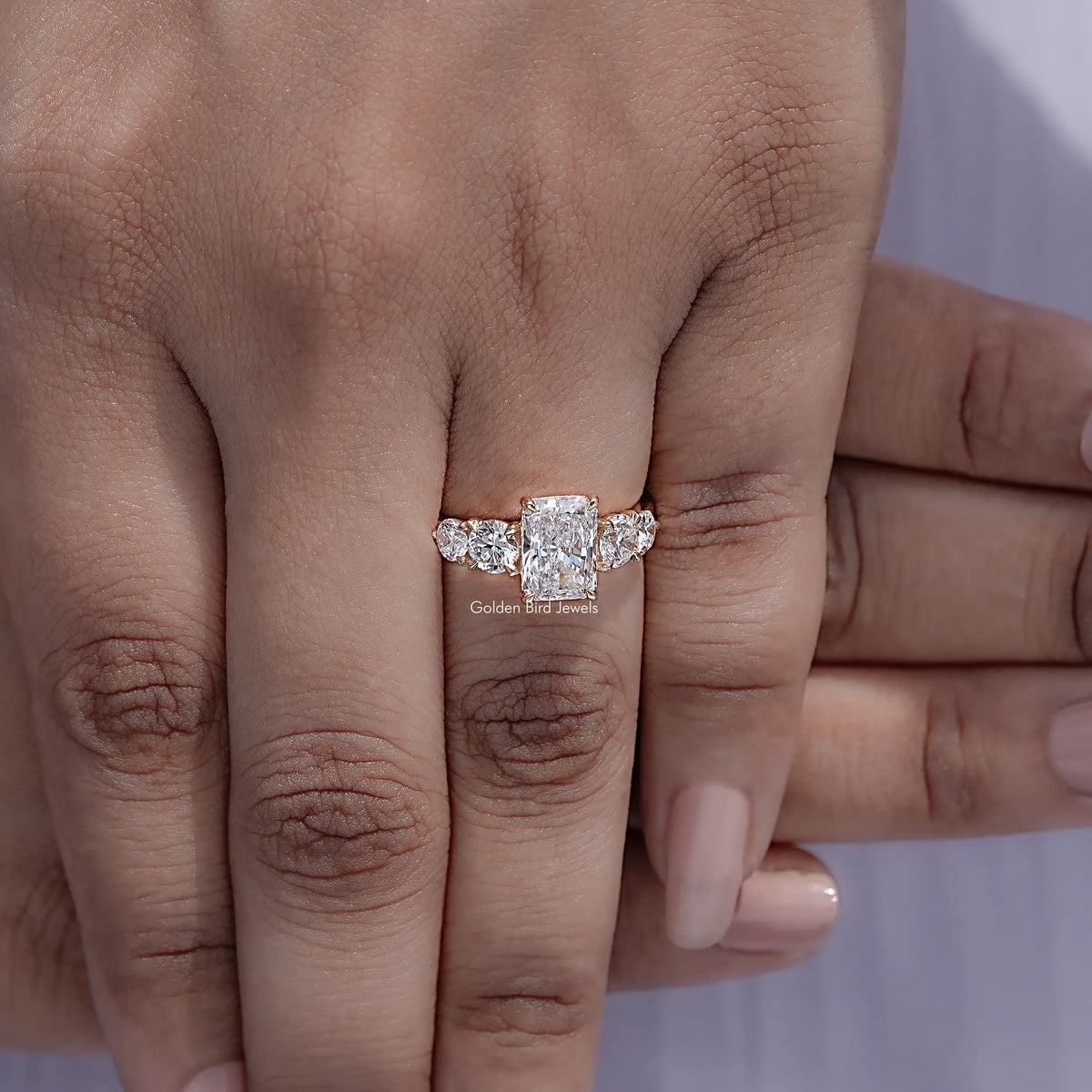 Top view of Radiant Lab Diamond Five Stone Engagement Ring