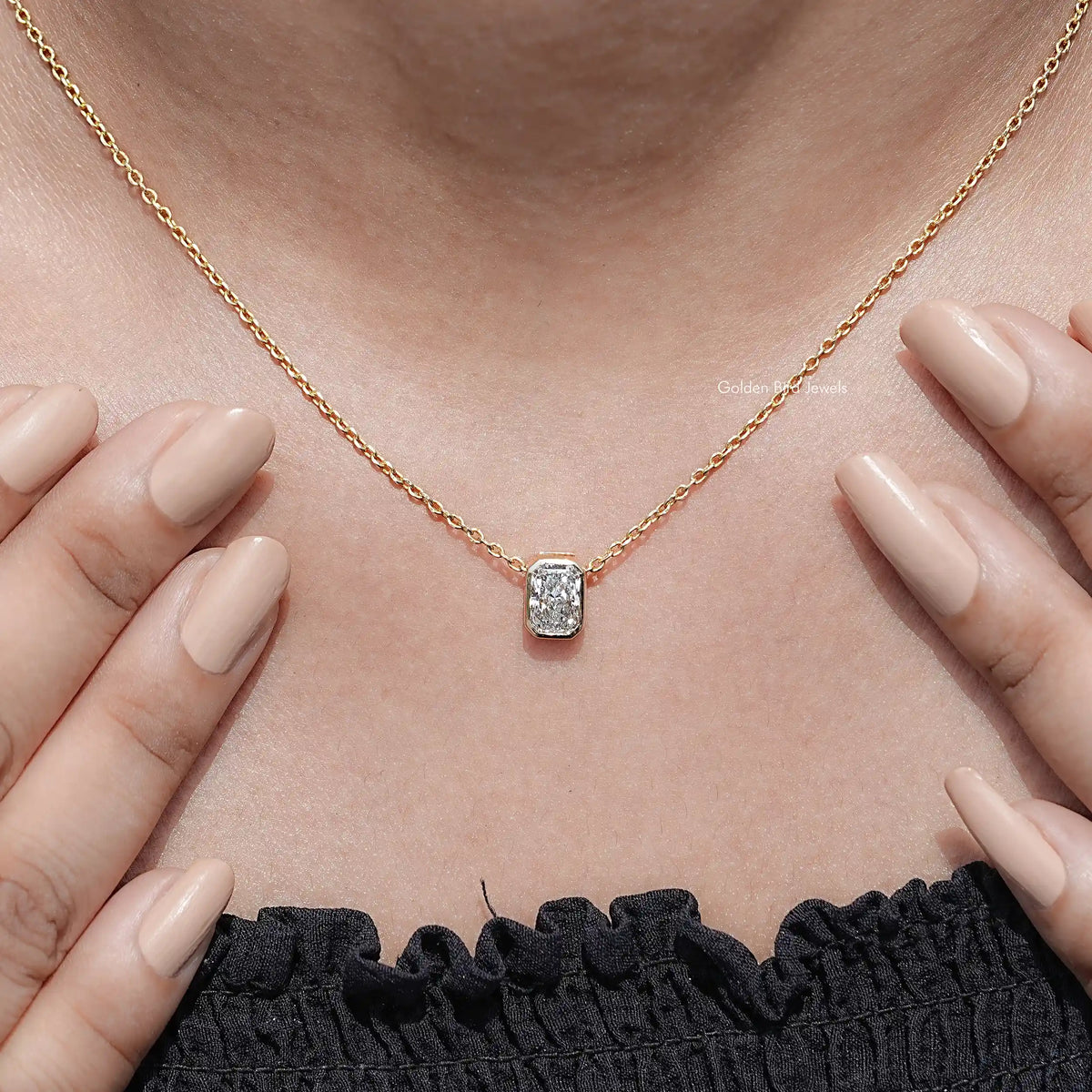 detail view of Radiant  Cut Lab Diamond Pendant
