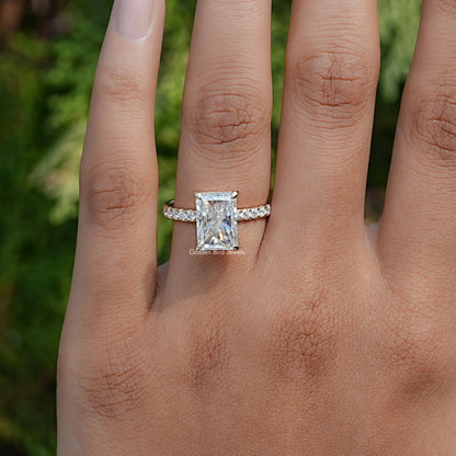 Top View Of Radiant Moissanite Solitaire Accent Engagement Ring