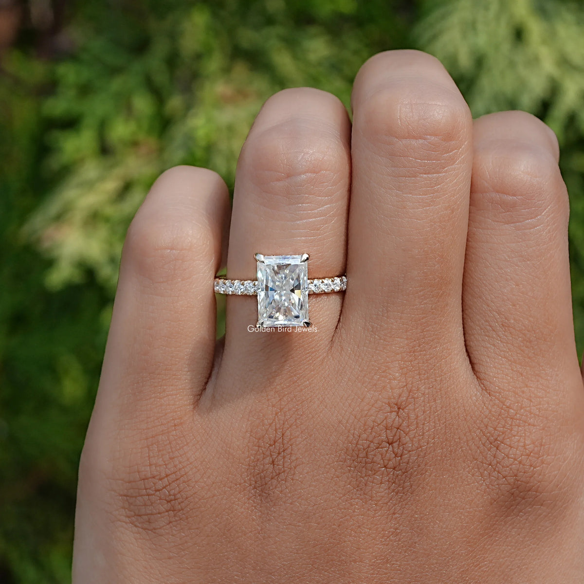 Close View Of Radiant Moissanite Solitaire Ring
