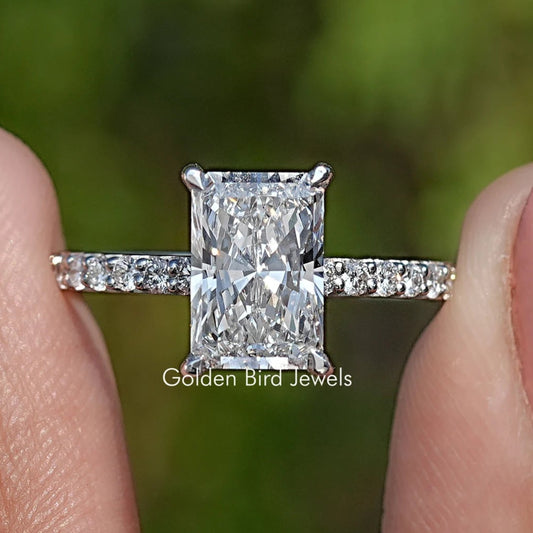 Front View of Radiant Cut Lab Diamond Accent Ring
