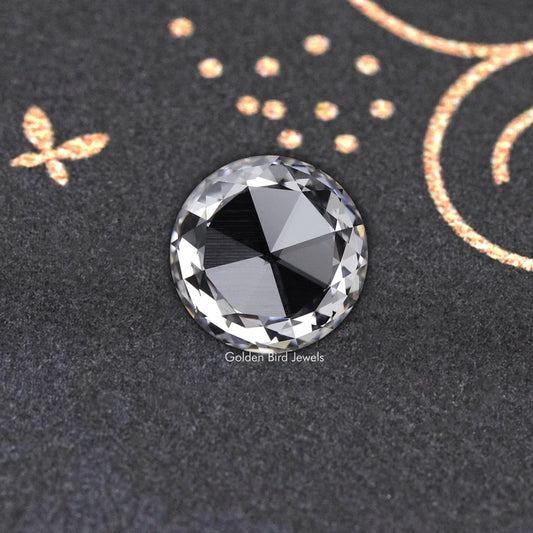 Round rose-cut lab-grown diamond with crisp faceted sparkle, top view
