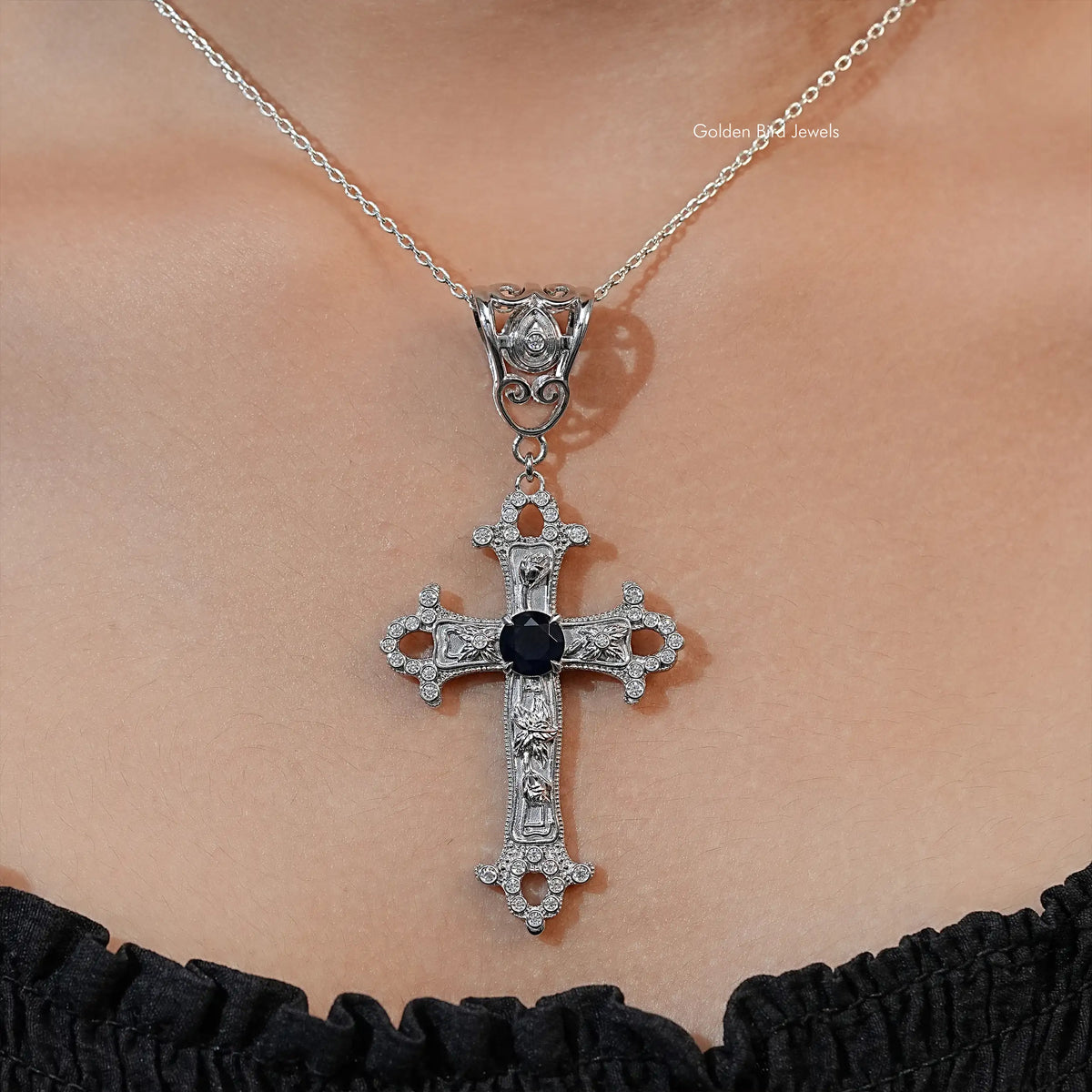 Round Cut Gemstone Criss Cross Pendant