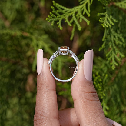 Inside view of sterling silver ring with round yellow moissanite prong setting