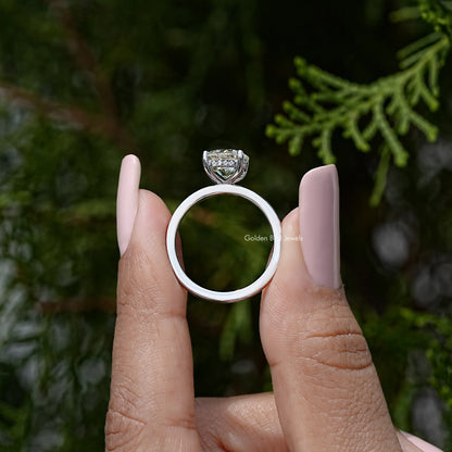 Sterling silver ring with round hidden-halo setting, top view