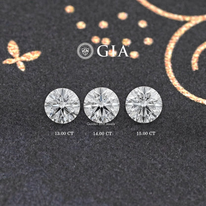 Three round-cut lab-grown diamonds: 13.00 CT, 14.00 CT, 15.00 CT