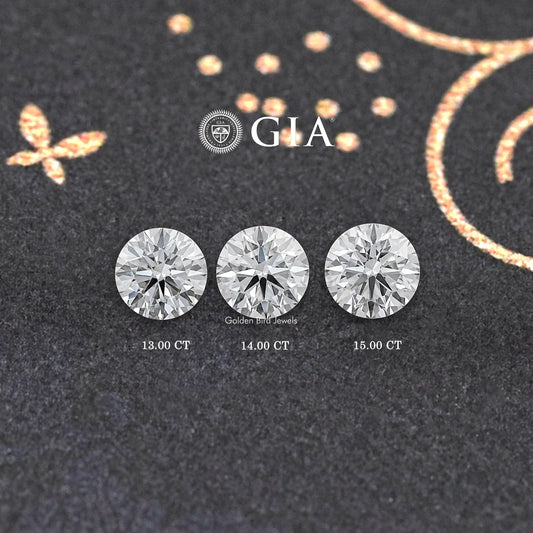 Three round-cut lab-grown diamonds: 13.00 CT, 14.00 CT, 15.00 CT