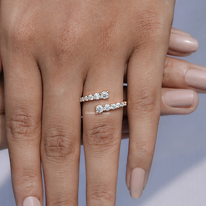 In finger front view of Open Wrap Moissanite Engagement Ring  in unique shape