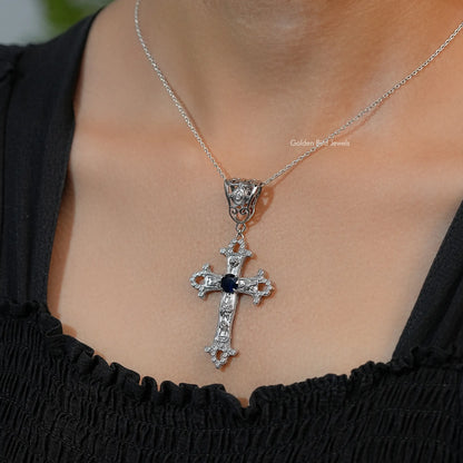 Round Cut Gemstone Criss Cross Pendant